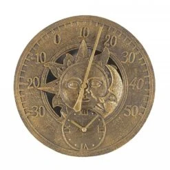 Outside In Sun & Moon Wall Thermometer & Clock -Garden Care Gear 913343 2